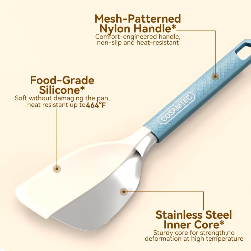 Cosamtec Silicone Small Spatula for Cooking Flexible Beveled Turner with Solid Inner Core and Heat Resistant Nylon Handle Ideal Spatula for Non-Stick Cookware - Image 3