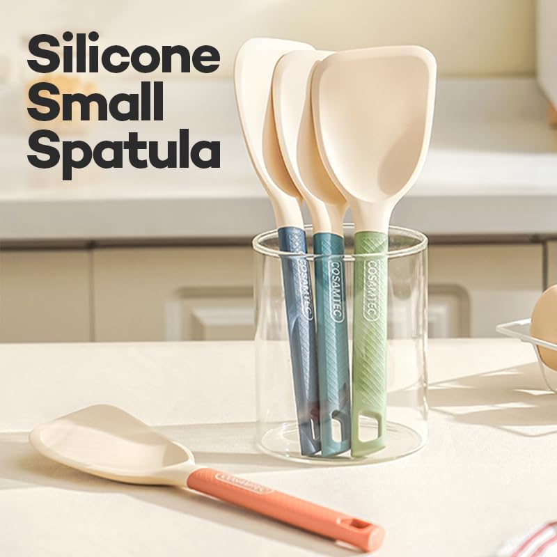 Cosamtec Silicone Small Spatula for Cooking Flexible Beveled Turner with Solid Inner Core and Heat Resistant Nylon Handle Ideal Spatula for Non-Stick Cookware - Image 2
