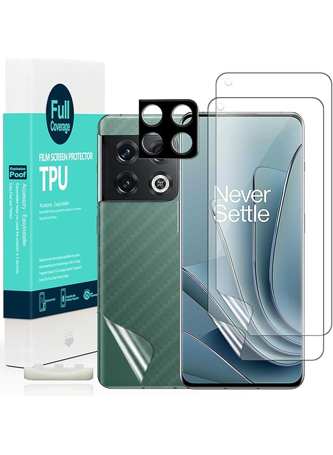 erorex Pack Of 2 Oneplus 10 Pro 5G Screen Protector 6.7 Inch With Camera Lens Protector And Back Carbon Fiber Film Bubble Free Smart Film Tech 99 Percent Hd Clear Easy To Install  - Image 1