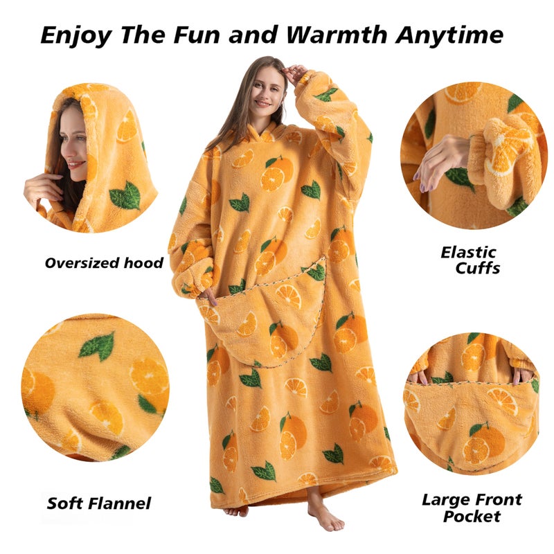 Capecage Blanket Hoodie, Long Hooded Blanket Sweatshirt as Birthday Gifts for Women Men, Long Wearable Blanket for Men Women.(Orange) - Image 2