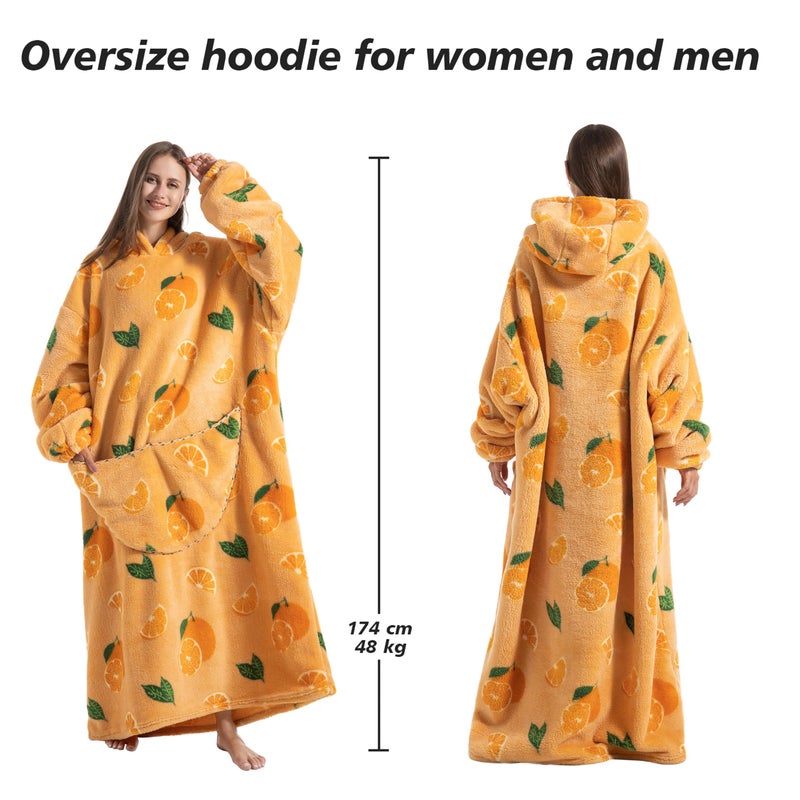 Capecage Blanket Hoodie, Long Hooded Blanket Sweatshirt as Birthday Gifts for Women Men, Long Wearable Blanket for Men Women.(Orange) - Image 4