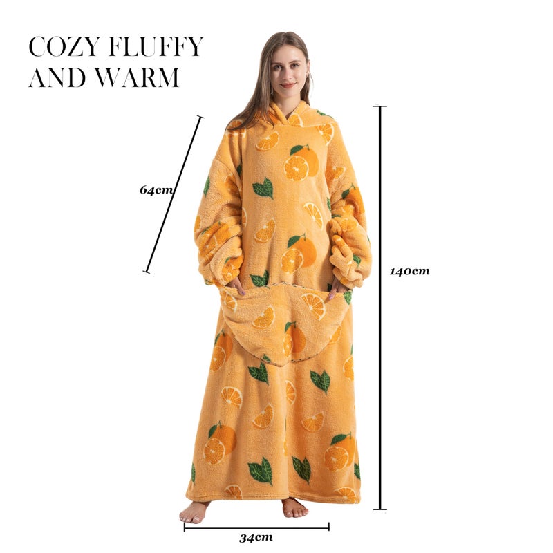 Capecage Blanket Hoodie, Long Hooded Blanket Sweatshirt as Birthday Gifts for Women Men, Long Wearable Blanket for Men Women.(Orange) - Image 5