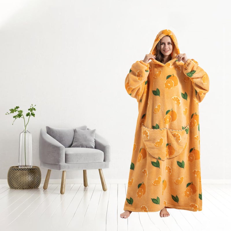 Capecage Blanket Hoodie, Long Hooded Blanket Sweatshirt as Birthday Gifts for Women Men, Long Wearable Blanket for Men Women.(Orange) - Image 3