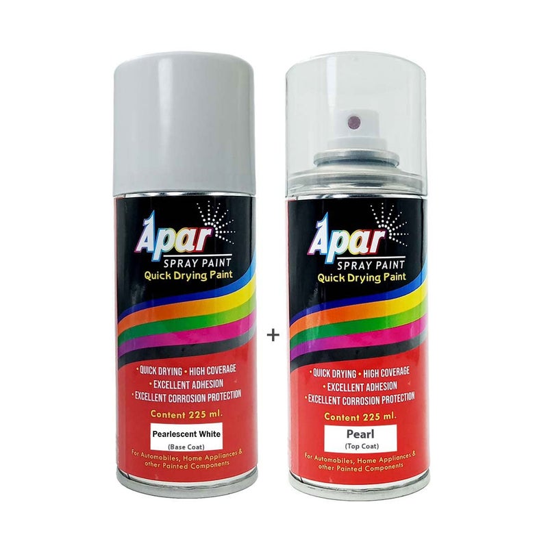 APAR Automotive Spray Paint Pearlescent White (RC Colour Name) + PC Compatible for Tata Cars -225 ml (Pack of 2-Pcs) - Image 1