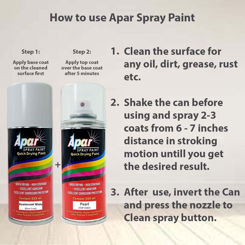 APAR Automotive Spray Paint Pearlescent White (RC Colour Name) + PC Compatible for Tata Cars -225 ml (Pack of 2-Pcs) - Image 4