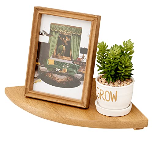 TRWISWDC Oak Corner Shelf 14 inches Natural Wood Floating Corner Shelves Round End Wall Mounted Display Shelf Corner Plant Stand for Bathroom Kitchen Bedroom Livingroom Floating Shelves - Image 1