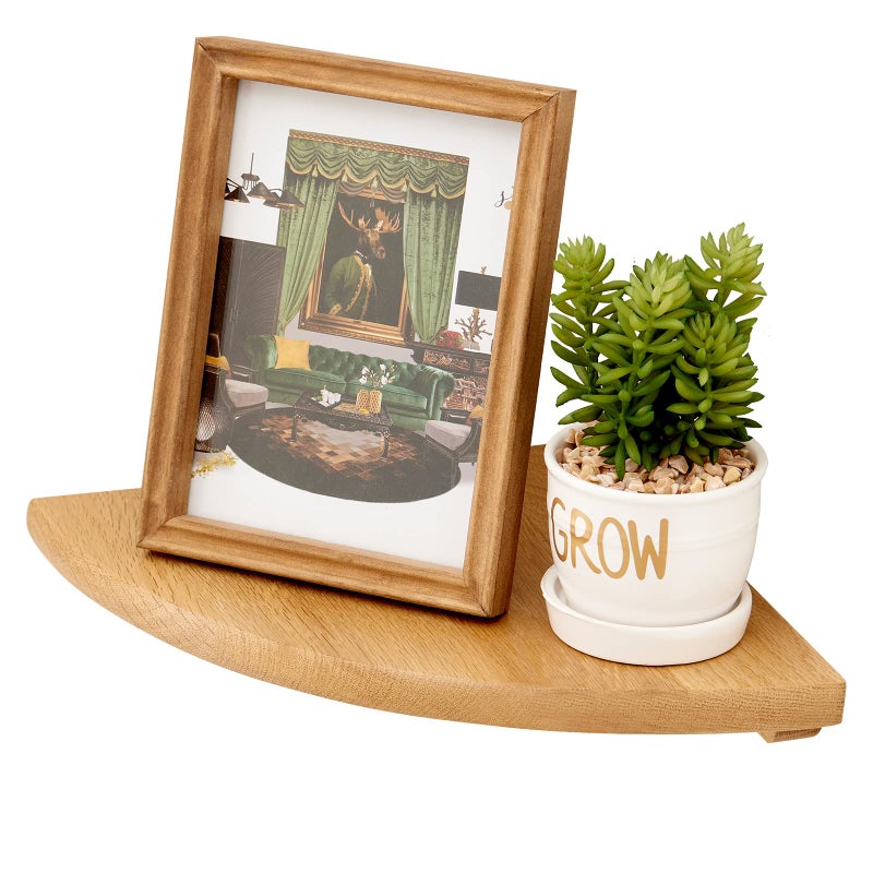 TRWISWDC Oak Corner Shelf 14 inches Natural Wood Floating Corner Shelves Round End Wall Mounted Display Shelf Corner Plant Stand for Bathroom Kitchen Bedroom Livingroom Floating Shelves - Image 2
