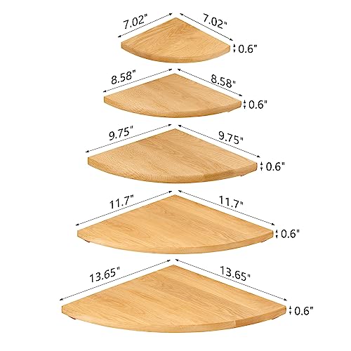 TRWISWDC Oak Corner Shelf 14 inches Natural Wood Floating Corner Shelves Round End Wall Mounted Display Shelf Corner Plant Stand for Bathroom Kitchen Bedroom Livingroom Floating Shelves - Image 3