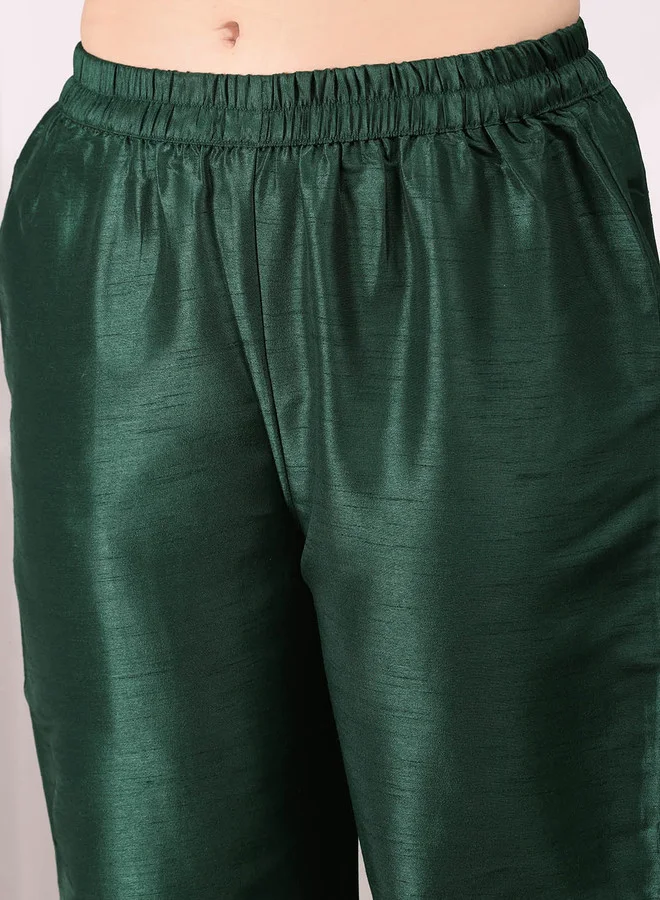 ISHIN  Green Ethnic Motifs Embroidered Straight Kurta & Trousers With Dupatta for Women | Best Price UAE