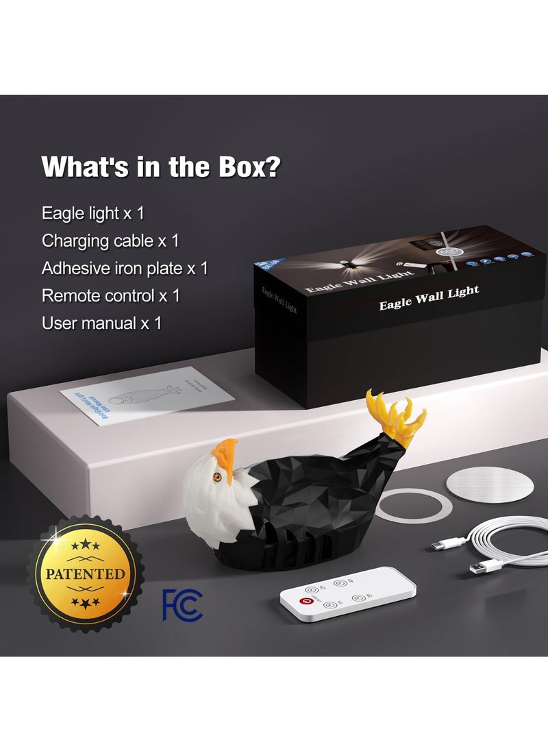 Generic - Bald Eagle Wall Light - American Animal Bird LED Night Light, Magnetic Eagle Wall Lamp with Remote Control, USB Rechargeable, Battery Operated and Detachable Design for Indoor Decor - Image 1