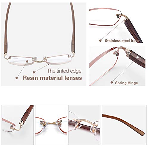 FEIVSN 3-Pack Rimless Reading Glasses For Women, Lightweight Spring Hinge Readers, Classic Elegant Artistic Eyeglasses UV 400 (Brown 1.25 Etc) - Image 3