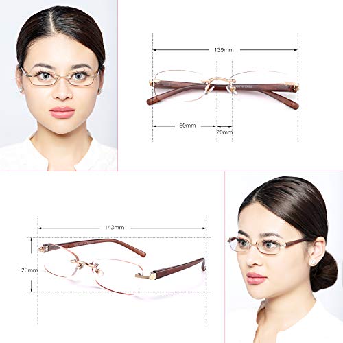 FEIVSN 3-Pack Rimless Reading Glasses For Women, Lightweight Spring Hinge Readers, Classic Elegant Artistic Eyeglasses UV 400 (Brown 1.25 Etc) - Image 2