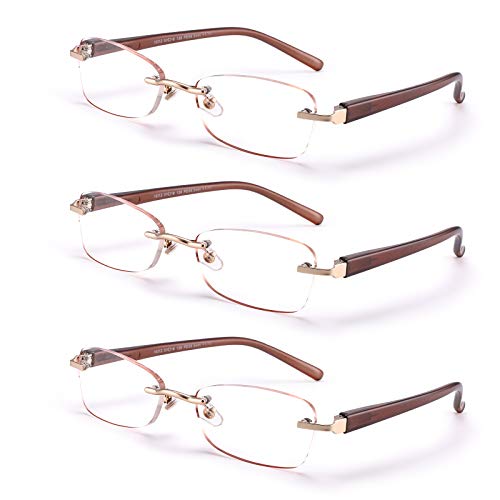 FEIVSN 3-Pack Rimless Reading Glasses For Women, Lightweight Spring Hinge Readers, Classic Elegant Artistic Eyeglasses UV 400 (Brown 1.25 Etc) - Image 1
