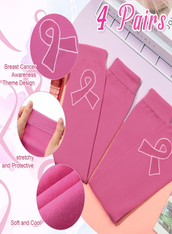 Hercicy 4 Pairs Breast Cancer Awareness Football Leg Sleeves Pink Ribbon Calf Compression Sports Sleeves for Girls Boys (Pink) - Image 4