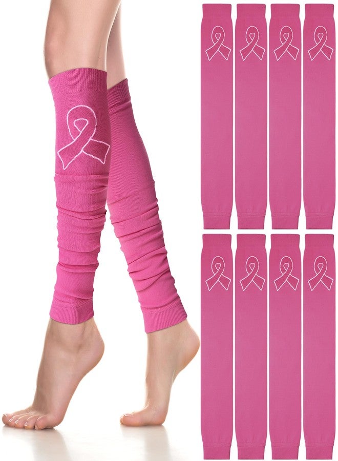 Hercicy 4 Pairs Breast Cancer Awareness Football Leg Sleeves Pink Ribbon Calf Compression Sports Sleeves for Girls Boys (Pink) - Image 1