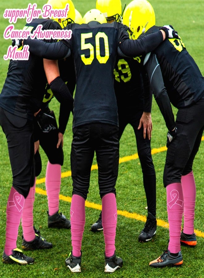 Hercicy 4 Pairs Breast Cancer Awareness Football Leg Sleeves Pink Ribbon Calf Compression Sports Sleeves for Girls Boys (Pink) - Image 5