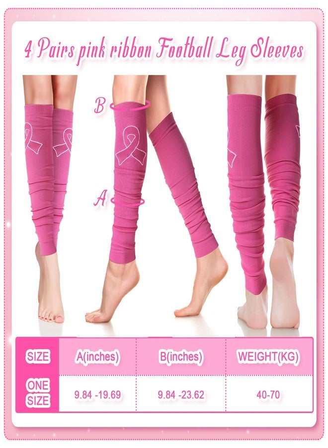 Hercicy 4 Pairs Breast Cancer Awareness Football Leg Sleeves Pink Ribbon Calf Compression Sports Sleeves for Girls Boys (Pink) - Image 2