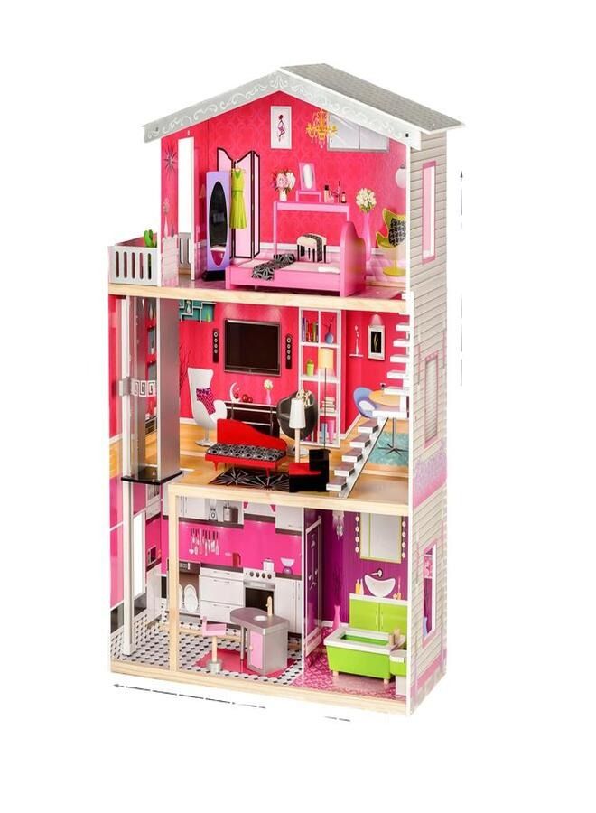 Wooden doll house for children, a doll house toy as a gift for girls with a realistic 3D design that you can assemble yourself 