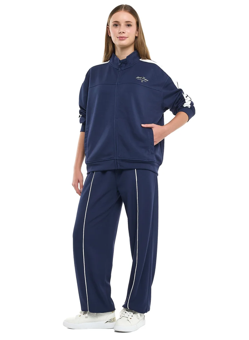 victor and jane Ladies Navy Striped Track Set – Zip-Up Jacket & Joggers