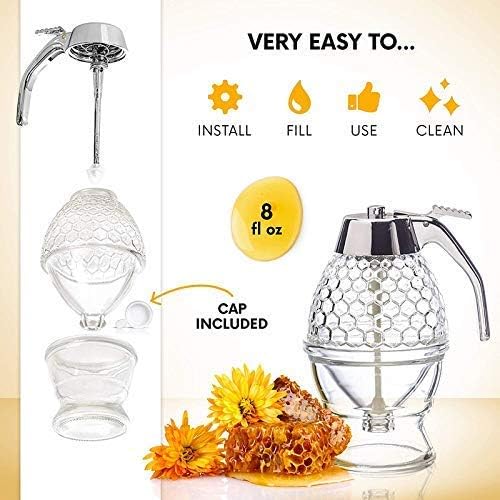 Shiva Organic Shiva Organic Acrylic Honey Dispenser | Maple syrup comb shaped jar with stand | 10 X 8 X 15 cm, Transparent - Image 5