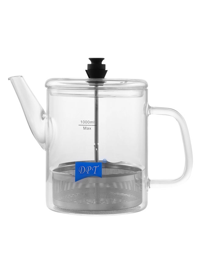 DPT إبريق شاي زجاجي، شفاف، سعة 1000 مل - Image 1