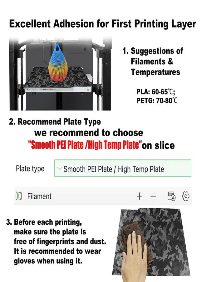 Sifrothy Smooth Camouflage+Black Forged Carbon Fiber 3D Printer Build Plate for Bambu Lab X1 X1C X1E P1P P1S A1, Double Sided Smooth Flexible Sheet Spring Steel Plate for Bambu 3D Printers 257x257mm - Image 4