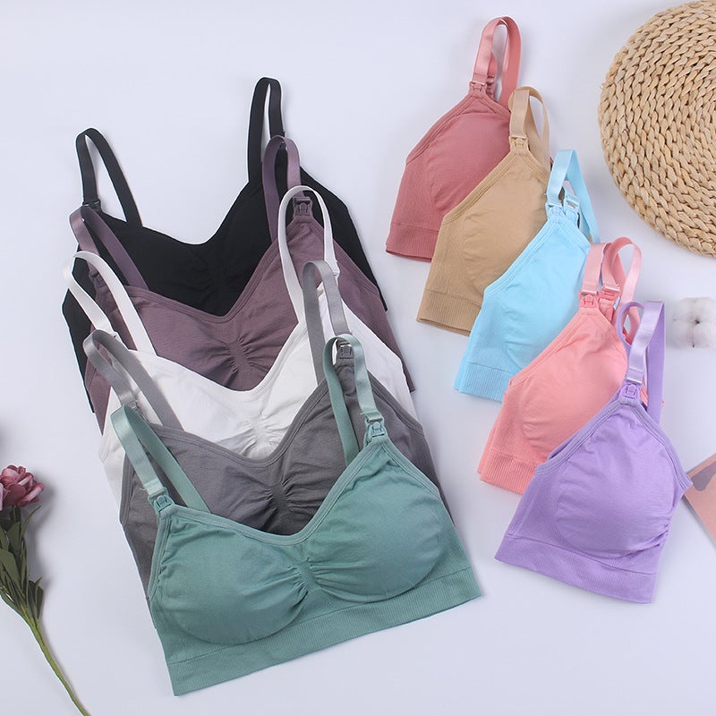 Nursing Bra Open Buckle Without Steel Ring Double Layer Seamless Postpartum Nursing Bra Underwear With Detachable Breathable Breast Pad - Image 2