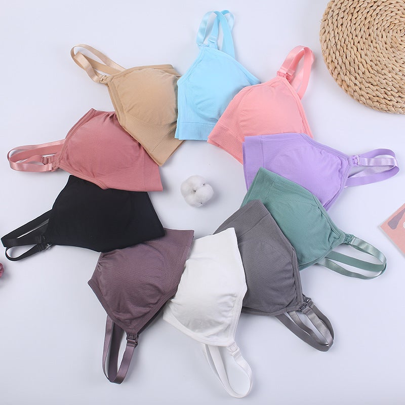 Nursing Bra Open Buckle Without Steel Ring Double Layer Seamless Postpartum Nursing Bra Underwear With Detachable Breathable Breast Pad - Image 5