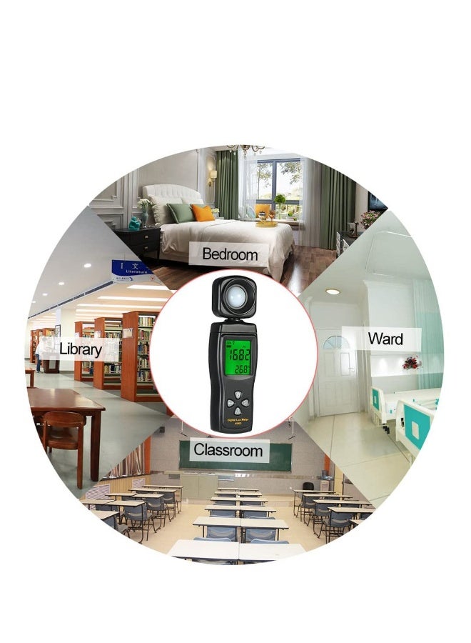 Mini Digital Lux Meter, Professional LED Light Meter, LCD Display Handheld Illuminometer Luminometer, Photometer Luxmeter Light Meter, with 0-200,000 Measuring Ranges and Rotatable Detector - Image 2