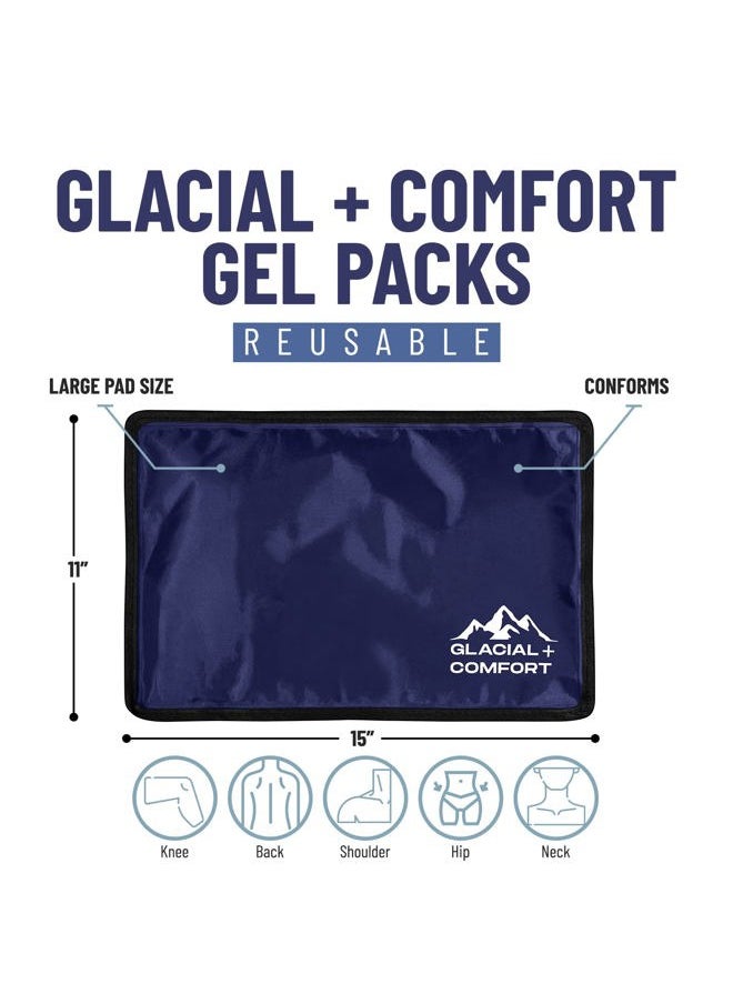 Glacial Comfort Large Gel Ice Pack for Injuries Reusable - (15" x 11") Cold Pads for Back Pain, Hip, Knee, Shoulder, Muscle Strains, Migraine & Postpartum Recovery, Flex Technology - Compression Pad.  - Image 3