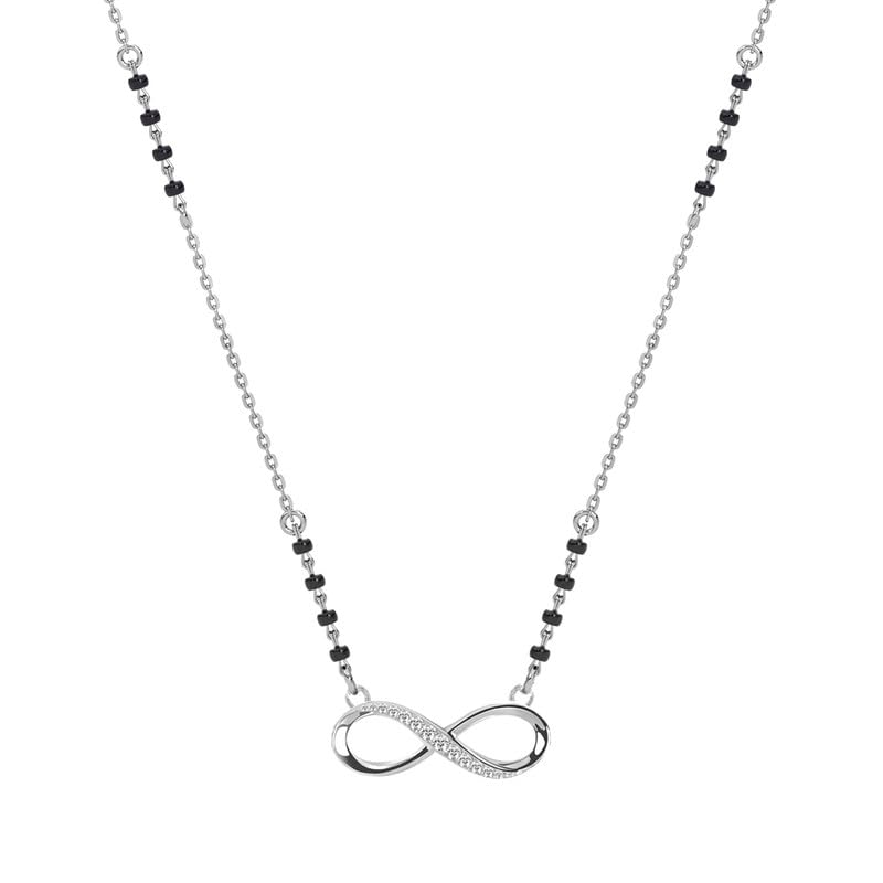 CLARA 925 Sterling Silver Avani Infinity Mangalsutra Tanmaniya Pendant With Black Beads Chain | Platinum Plated, Swiss Zirconia |Gift for Women - Image 1