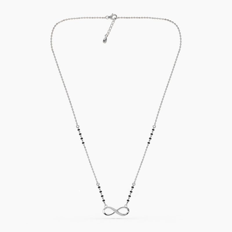 CLARA 925 Sterling Silver Avani Infinity Mangalsutra Tanmaniya Pendant With Black Beads Chain | Platinum Plated, Swiss Zirconia |Gift for Women - Image 2