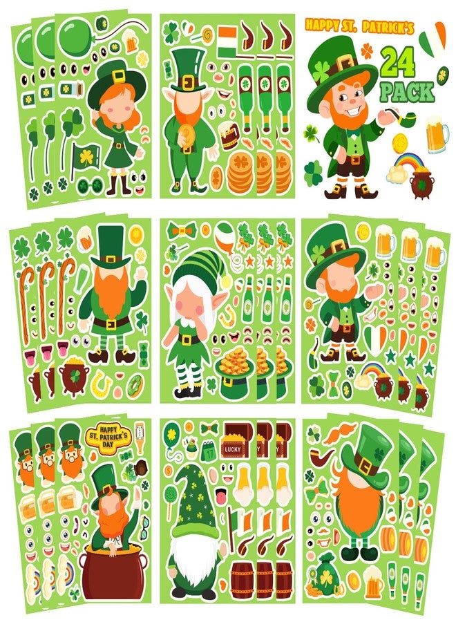 Actilize 24 Pack St. Patrick's Day Face Stickers for Kids, 6 x 8.2 Inch Self-Adhesive Leprechaun & Shamrock Stickers, 8 Styles Irish Party Favors - Image 1