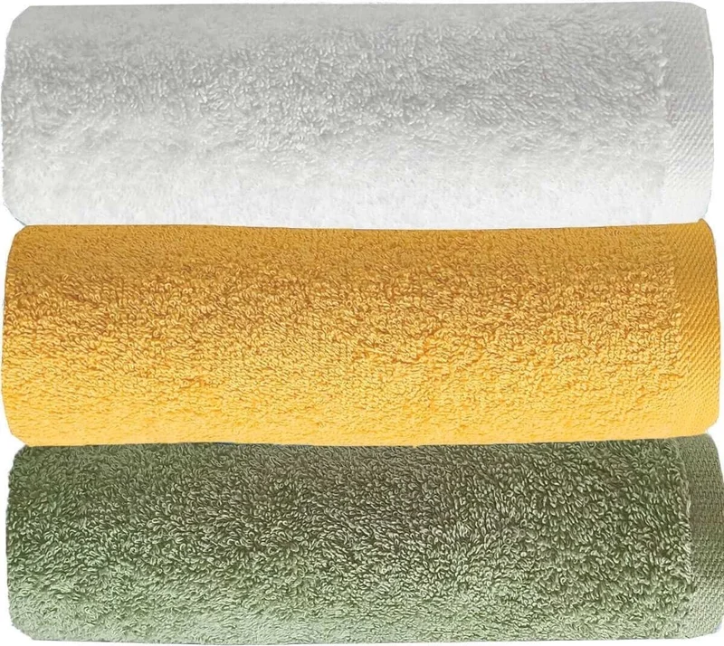 Mira Home 3 Piece Solid Color Hand Face Towel Set; Cotton 50 x 90 cm Green Yellow White