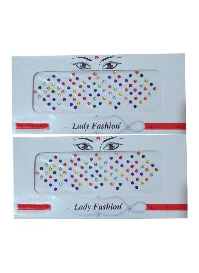 Lady Fashion - Small Size Multicolour Stone Bindi Set Of 2 - Image 1