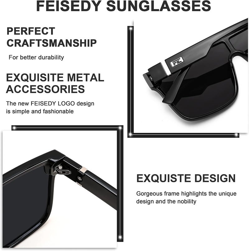 FEISEDY Fashion Flat Top Sunglasses Trendy Oversized Square Shades Women Men UV400 B2996 - Image 4