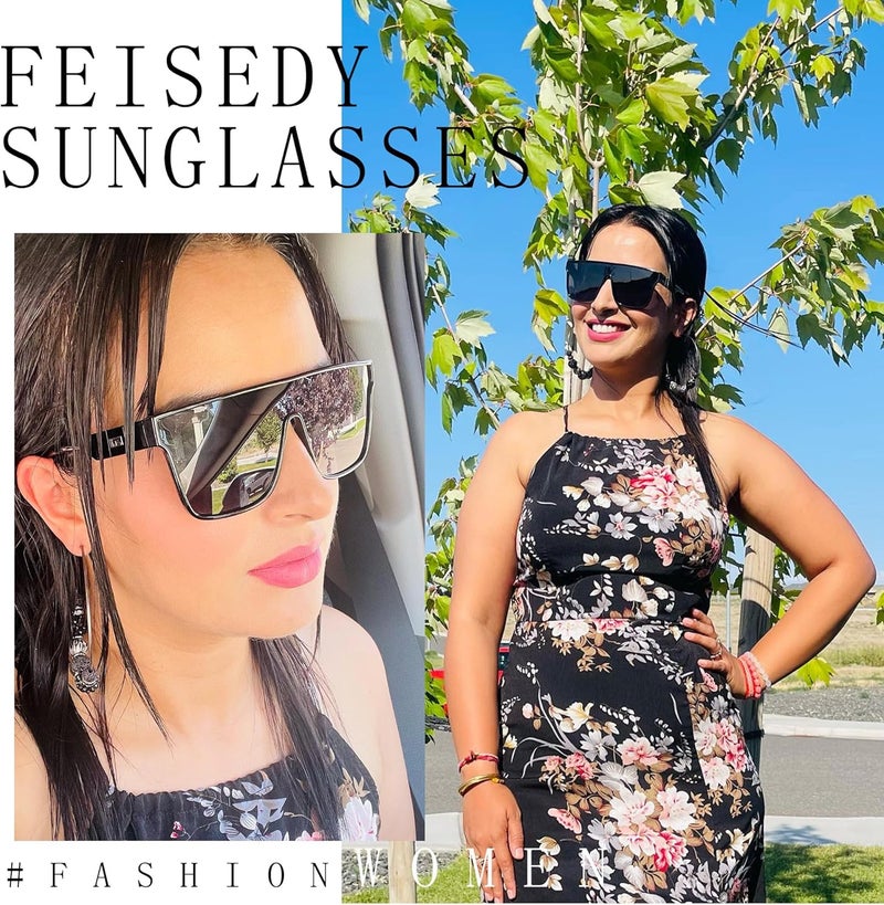 FEISEDY Fashion Flat Top Sunglasses Trendy Oversized Square Shades Women Men UV400 B2996 - Image 3