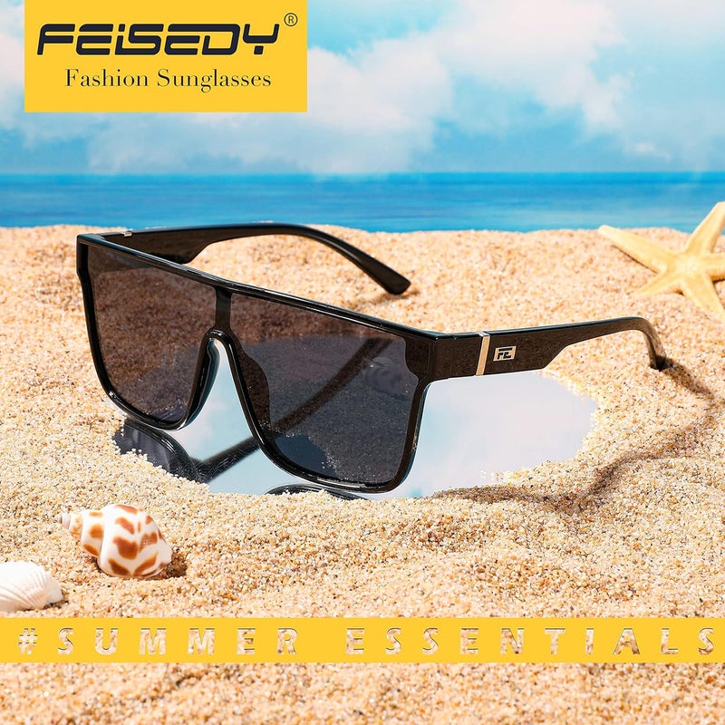 FEISEDY Fashion Flat Top Sunglasses Trendy Oversized Square Shades Women Men UV400 B2996 - Image 5