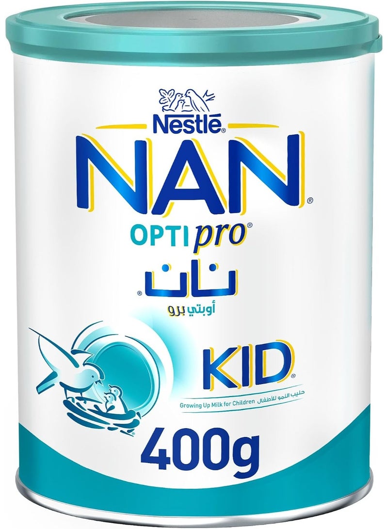 حليب "نان أوبتي برو كيد" (NAN Optipro Kid) المجفف للأطفال في مرحلة النمو، 400 غرام – تركيبة غذائية للأطفال من عمر 3 إلى 6 سنوات.