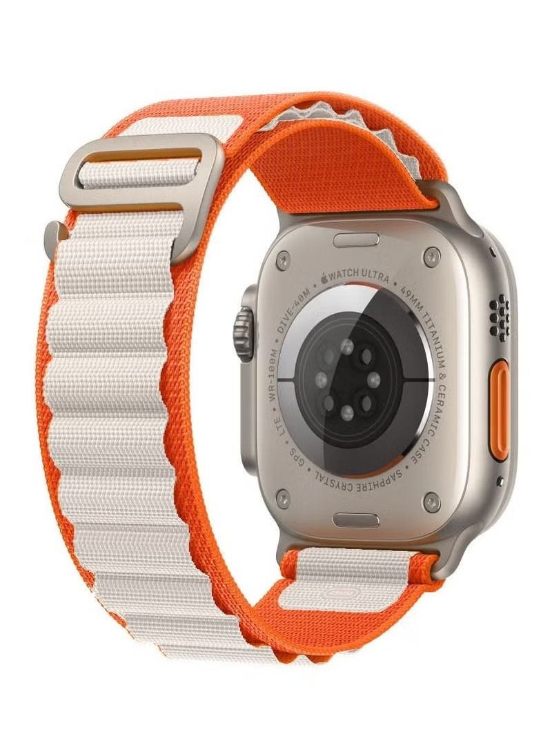 vesus - Alpine Loop Band 49mm 45mm 44mm for Apple Watch Series Ultra/8/SE/7/6/5/4/3/2/1 Nylon Woven Textile Loop Sport Strap Wristband Orange/White - Image 1