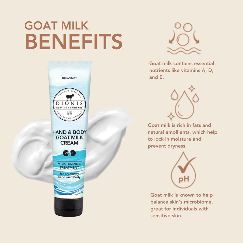 Dionis Goat Milk Skincare Scented Hand & Body Cream - Travel Size Lotion For Hydrating & Moisturizing Dry and Sensitive Skin, Cruelty Free, Paraben Free Made in The USA, Ocean Mist, 3.3 oz - Image 2
