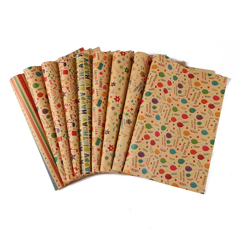 Birthday Wrapping Paper 10 Pre-cut Folded Sheets - 4 Fun Recyclable Thick Designs Kraft Gift Wrapping Paper for Kids Girls Boys Women Men Birthday Gift Packaging - Image 3
