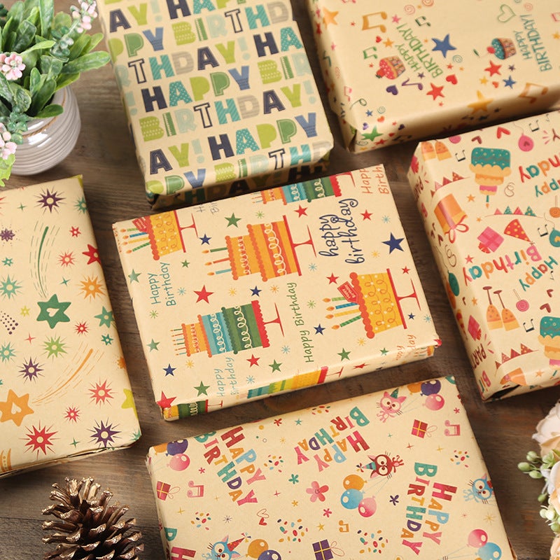 Birthday Wrapping Paper 10 Pre-cut Folded Sheets - 4 Fun Recyclable Thick Designs Kraft Gift Wrapping Paper for Kids Girls Boys Women Men Birthday Gift Packaging - Image 5
