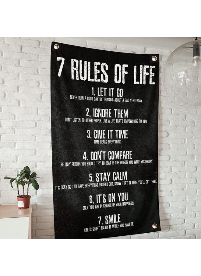 ROVOZAR - Tapestries 7 Rules Of Life Motivational Poster Home Décor Banner 3X5 Ft Wall Art Wall Hanging Office Décor Poster Wallpaper College Dorm Tapestry Wall Décor Perfect For Bedroom Or Home Office - Image 1
