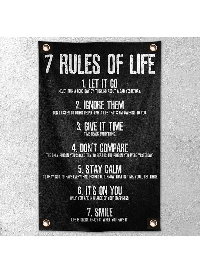 ROVOZAR - Tapestries 7 Rules Of Life Motivational Poster Home Décor Banner 3X5 Ft Wall Art Wall Hanging Office Décor Poster Wallpaper College Dorm Tapestry Wall Décor Perfect For Bedroom Or Home Office - Image 1
