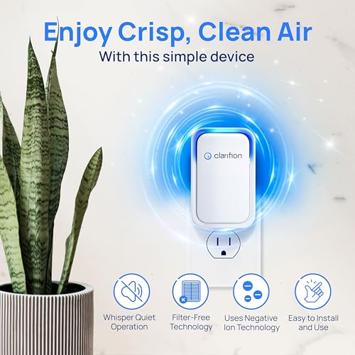 Clarifion كلاريفيون - أجهزة أيونات الهواء للمنزل (3 عبوات)، نظام ترشيح الأيونات السلبية، معطر هواء هادئ لغرفة النوم، المكتب، المطبخ، فلتر هواء محمول لإزالة الروائح، الدخان، الغبار، الحيوانات الأليفة، جهاز تنقية الهواء الصغير - Image 2