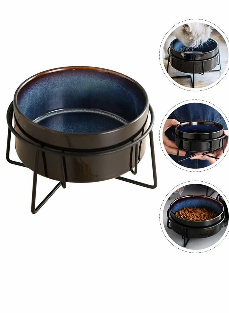Cat Food Bowl With Iron Stand Ceramic Ceramic Round Pet Food and Water Holder Bowl Feeding Dish for Home Suitable for Cats and Puppy 13 X 13 cm - Image 1