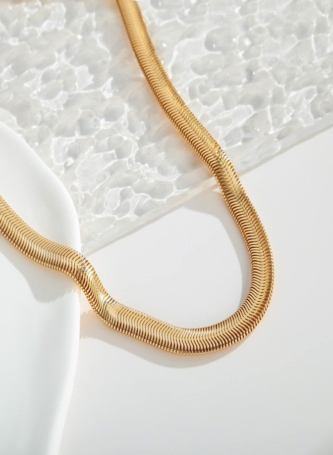 ليلي آند وايت قلادة سلسلة ذهبية من ليلي آند وايت للنساء، قلادة سلسلة ثعبان ذهبية، قلادة سلسلة متعرجة مسطحة للنساء، مجوهرات ذهبية - Image 5