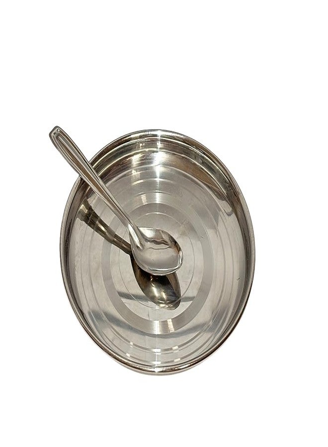 Dynore Stainless Steel Breakfast Plates 6 with 6 Spoons- Set of 12 Pcs | Quarter Plates | High Grade Tiffin Plates | Small Nashta Plate | Steel Plates for Kids Snacks Plates (Dia 17.5 cm) - Image 2
