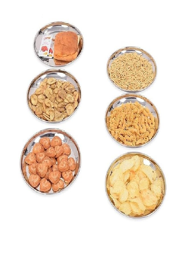 Dynore Stainless Steel Breakfast Plates 6 with 6 Spoons- Set of 12 Pcs | Quarter Plates | High Grade Tiffin Plates | Small Nashta Plate | Steel Plates for Kids Snacks Plates (Dia 17.5 cm) - Image 3